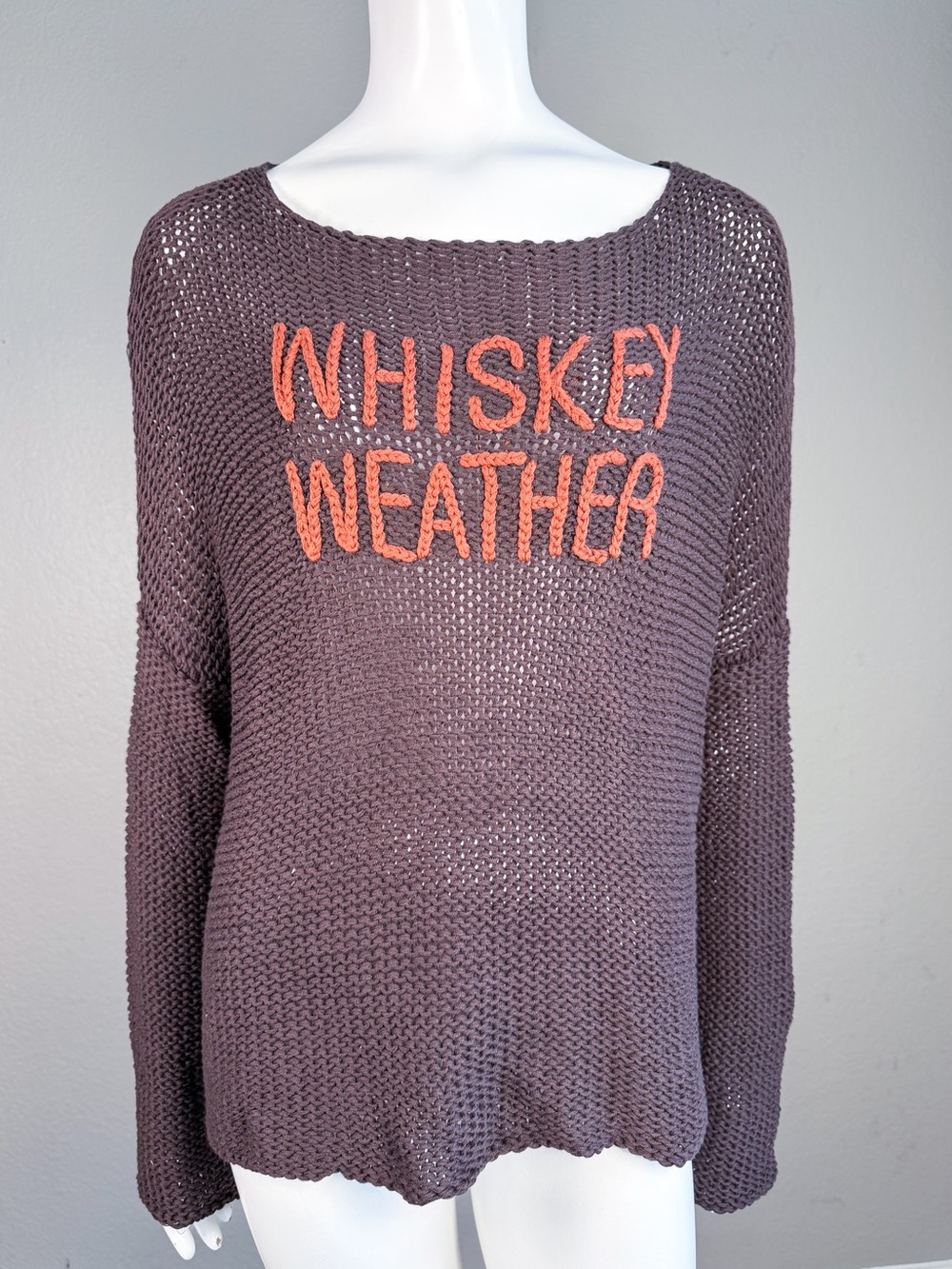 Wooden Ships Whiskey Weather Open Knit Oversized Sweater Brown Orange - Picture 2 of 7